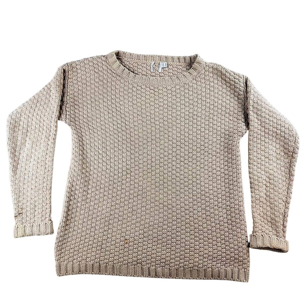 ASOS Sweater Women 6 Beige Textured Knit Cotton Blend Ribbed Cuffs Crew Neck